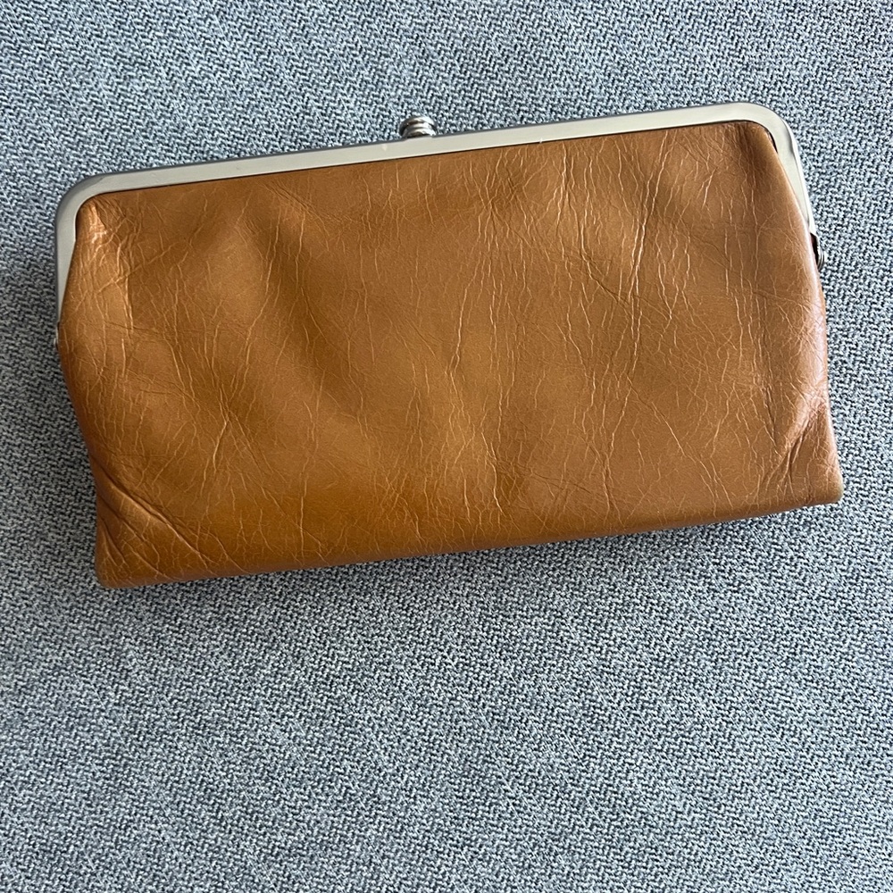 HOBO Brown Leather Wristlet Clutch with Vintage Design